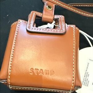 STAUD Shirley Micro Necklace Tan Leather Square Bag